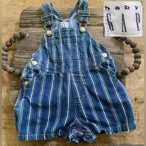 Vintage Baby Gap Infant Small (3-6 mo) Tan/White Pinstripe‎ Denim Shortalls